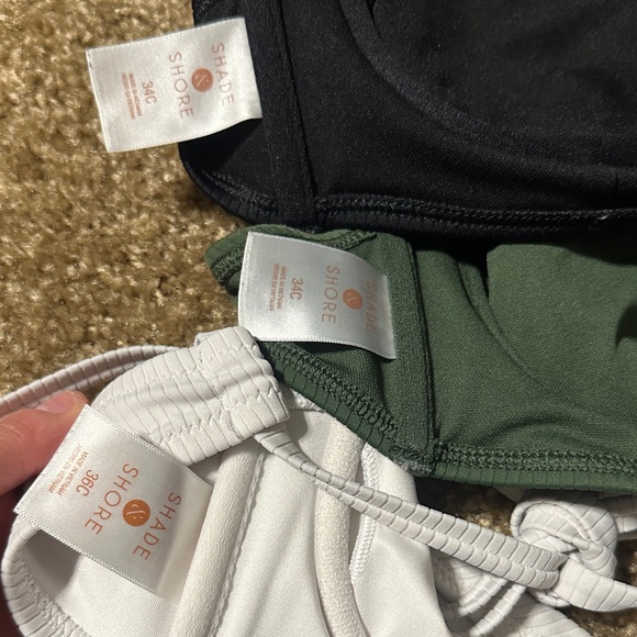 Shade & Shore Ribbed Bralette Trio - Black, Green, White - Picture 2 of 6